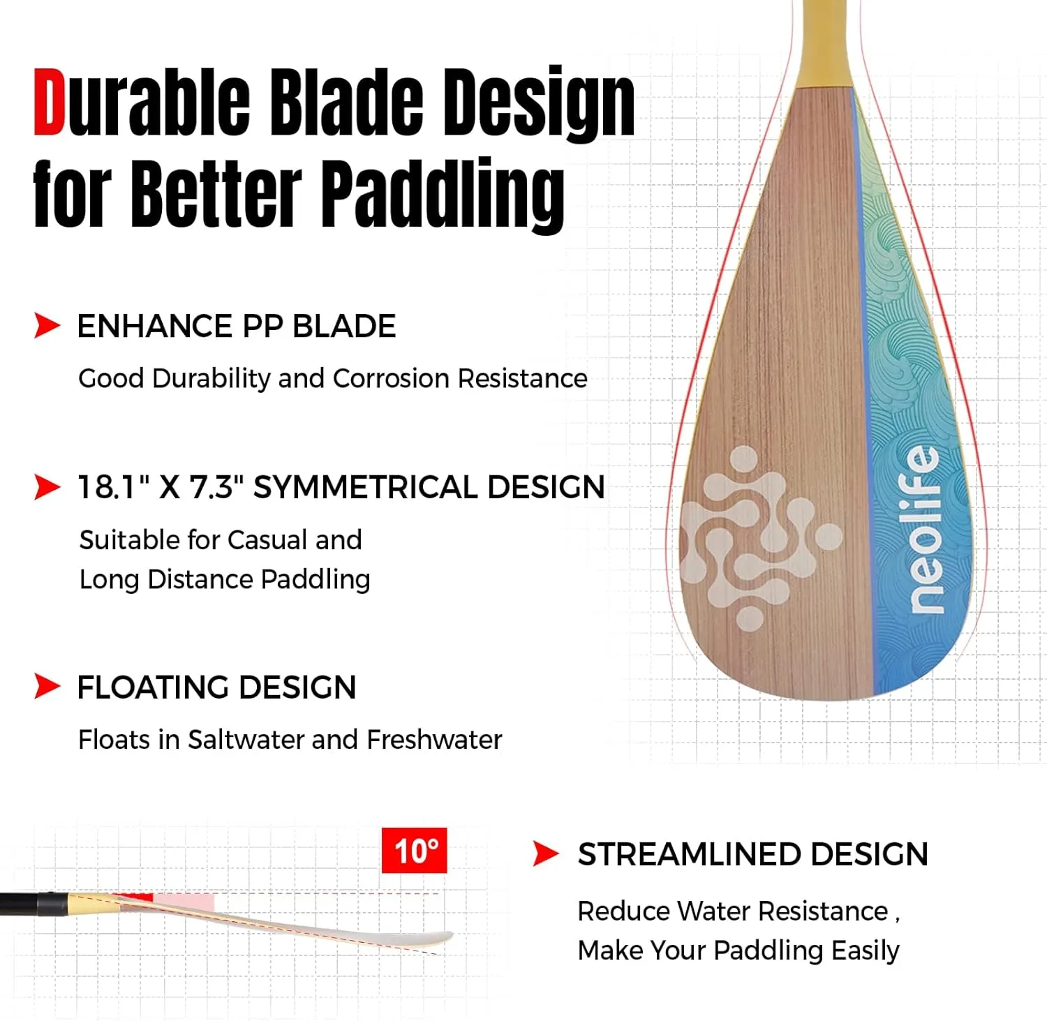 SUP Paddleboard Paddles with Fiberglass Shaft and PP Blade, Floating Adjustable Stand Up Paddle Board Paddle, 170-210 cm/68-84 Inches, Wood Pattern Series