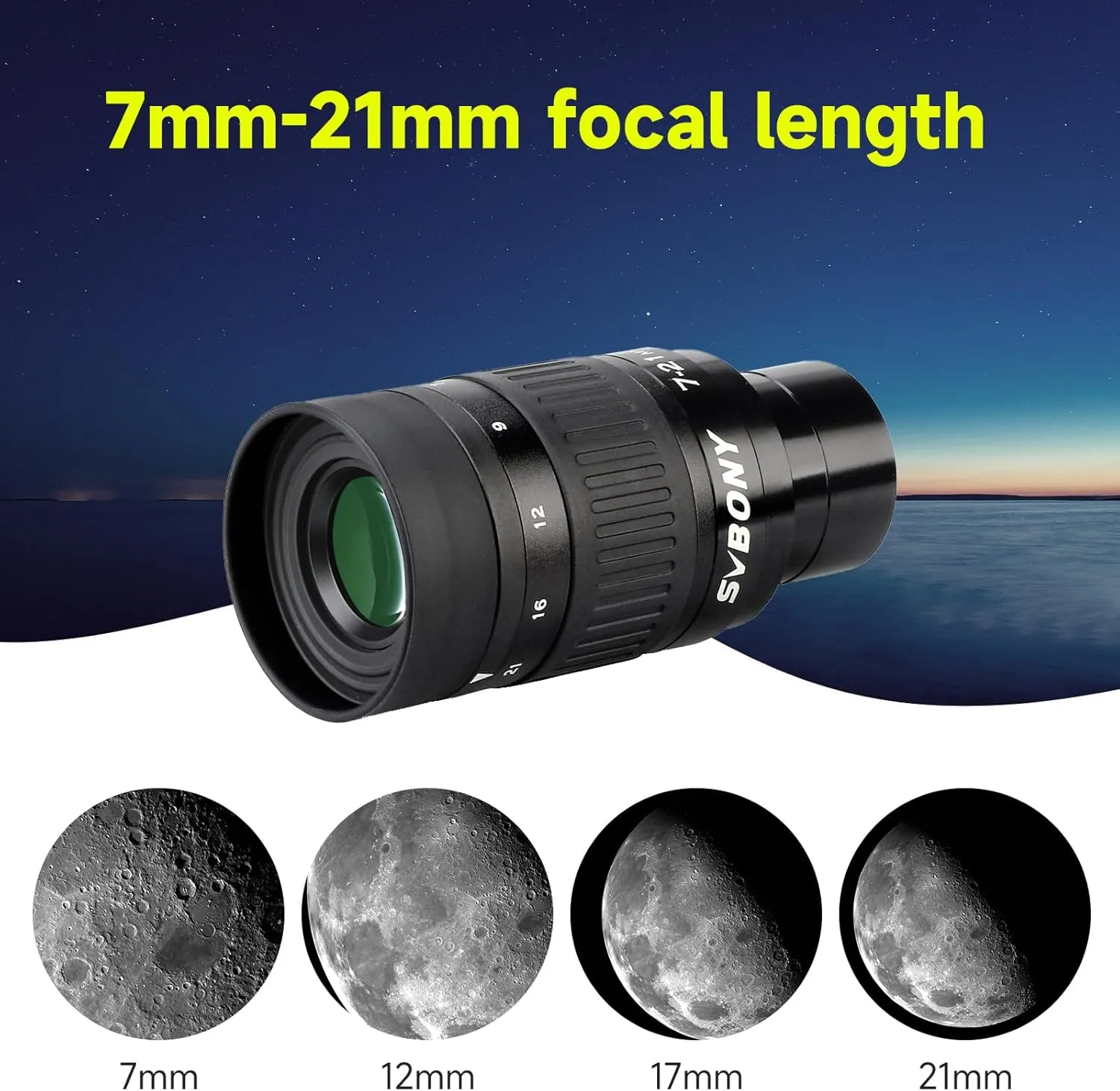 SVBONY SV135 Zoom Eyepiece, Zoom 7 to 21mm 1.25 Inch Telescope Eyepiece, 6 Element 4 Group Telescope Accessories for Astronomic Telescopes Visual