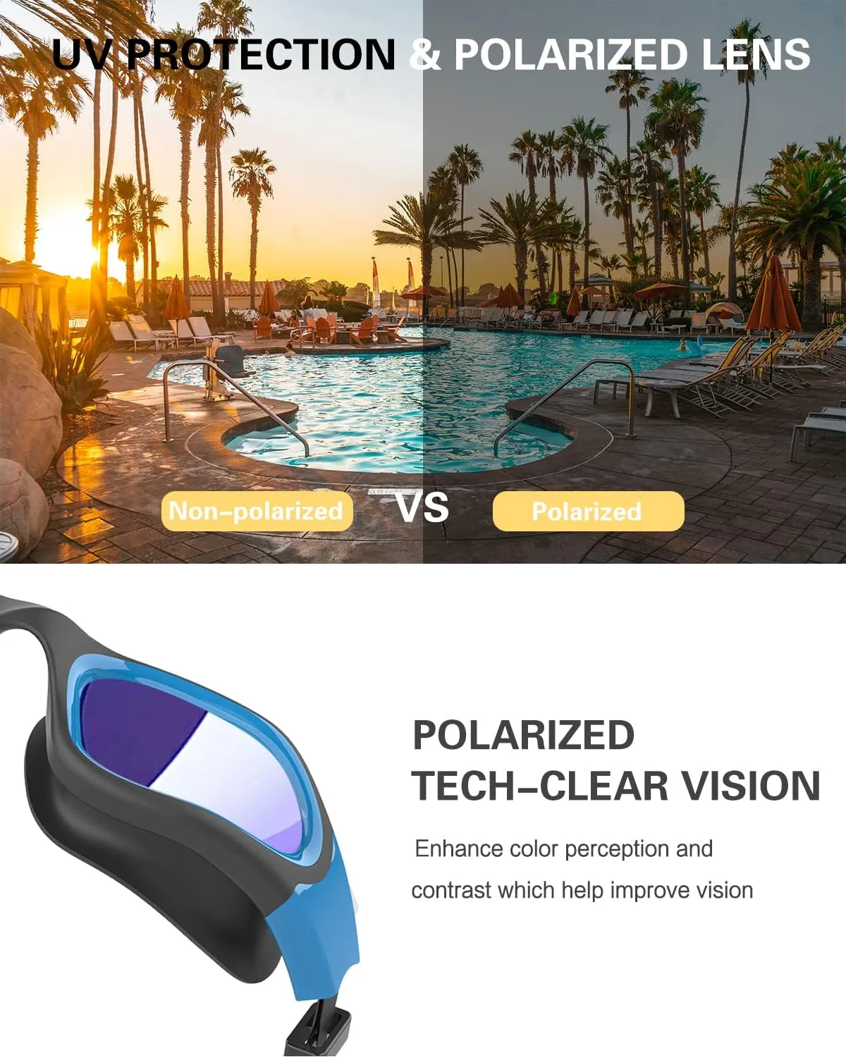 Swim Goggles, Polarized Swimming Goggles Swimming Goggles for Men Women Adults,Anti Fog/UV Protection