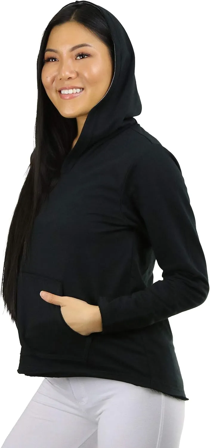 ToBeInStyle Women's Cotton Long Sleeve V-Neck Raw Edge Relaxed Fit Hoodie