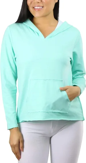 ToBeInStyle Women's Cotton Long Sleeve V-Neck Raw Edge Relaxed Fit Hoodie