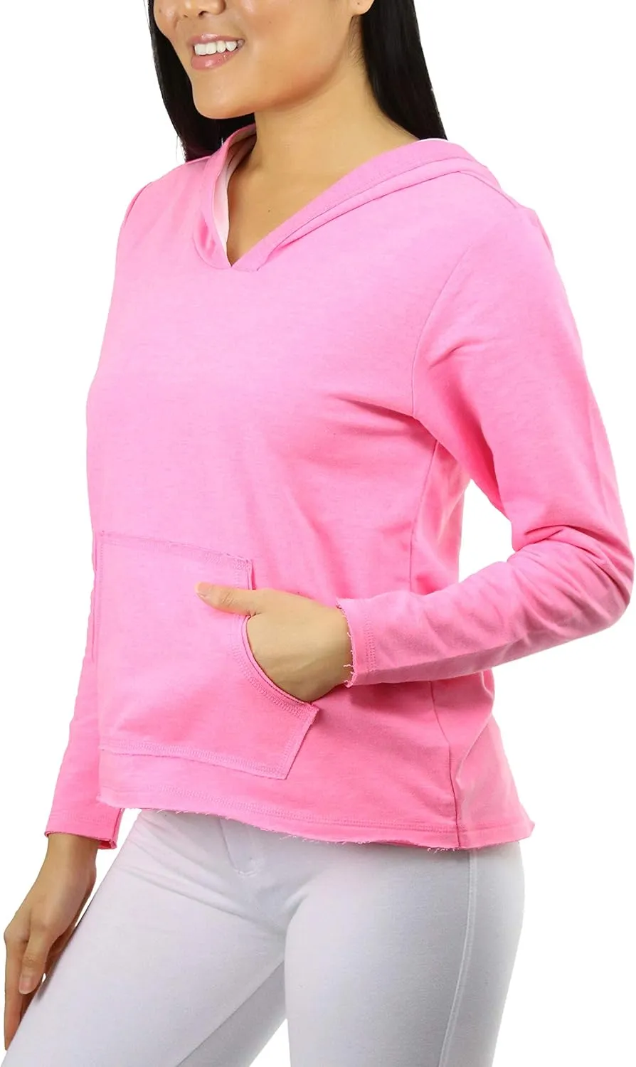 ToBeInStyle Women's Cotton Long Sleeve V-Neck Raw Edge Relaxed Fit Hoodie