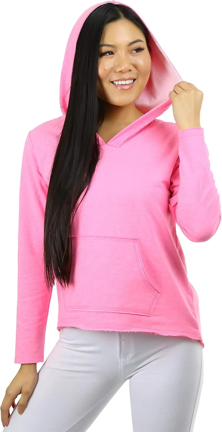 ToBeInStyle Women's Cotton Long Sleeve V-Neck Raw Edge Relaxed Fit Hoodie