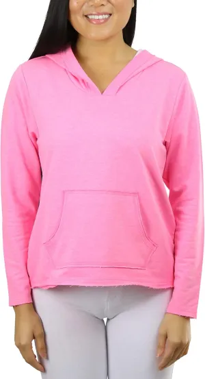 ToBeInStyle Women's Cotton Long Sleeve V-Neck Raw Edge Relaxed Fit Hoodie