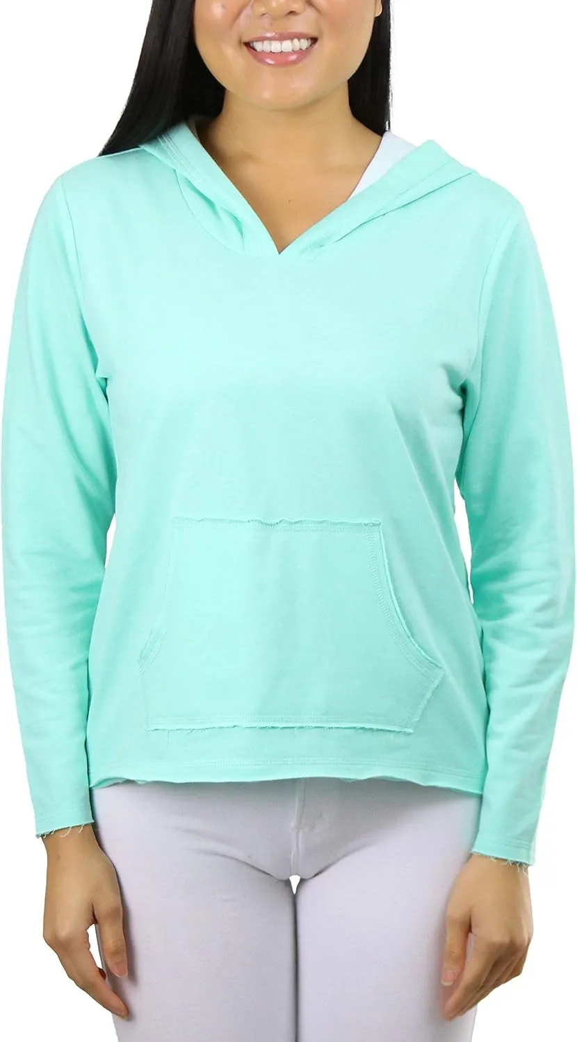 ToBeInStyle Women's Cotton Long Sleeve V-Neck Raw Edge Relaxed Fit Hoodie