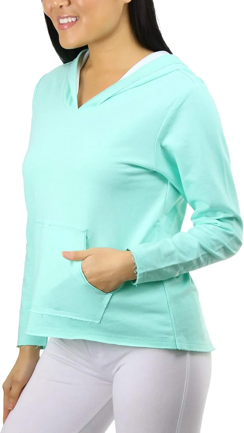 ToBeInStyle Women's Cotton Long Sleeve V-Neck Raw Edge Relaxed Fit Hoodie