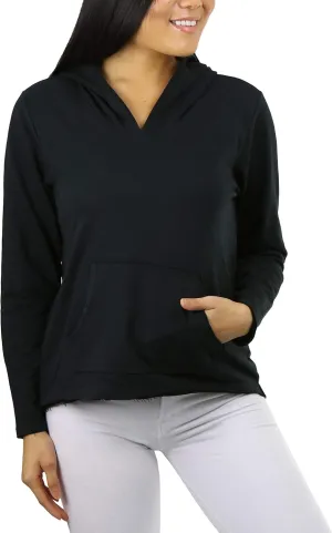 ToBeInStyle Women's Cotton Long Sleeve V-Neck Raw Edge Relaxed Fit Hoodie