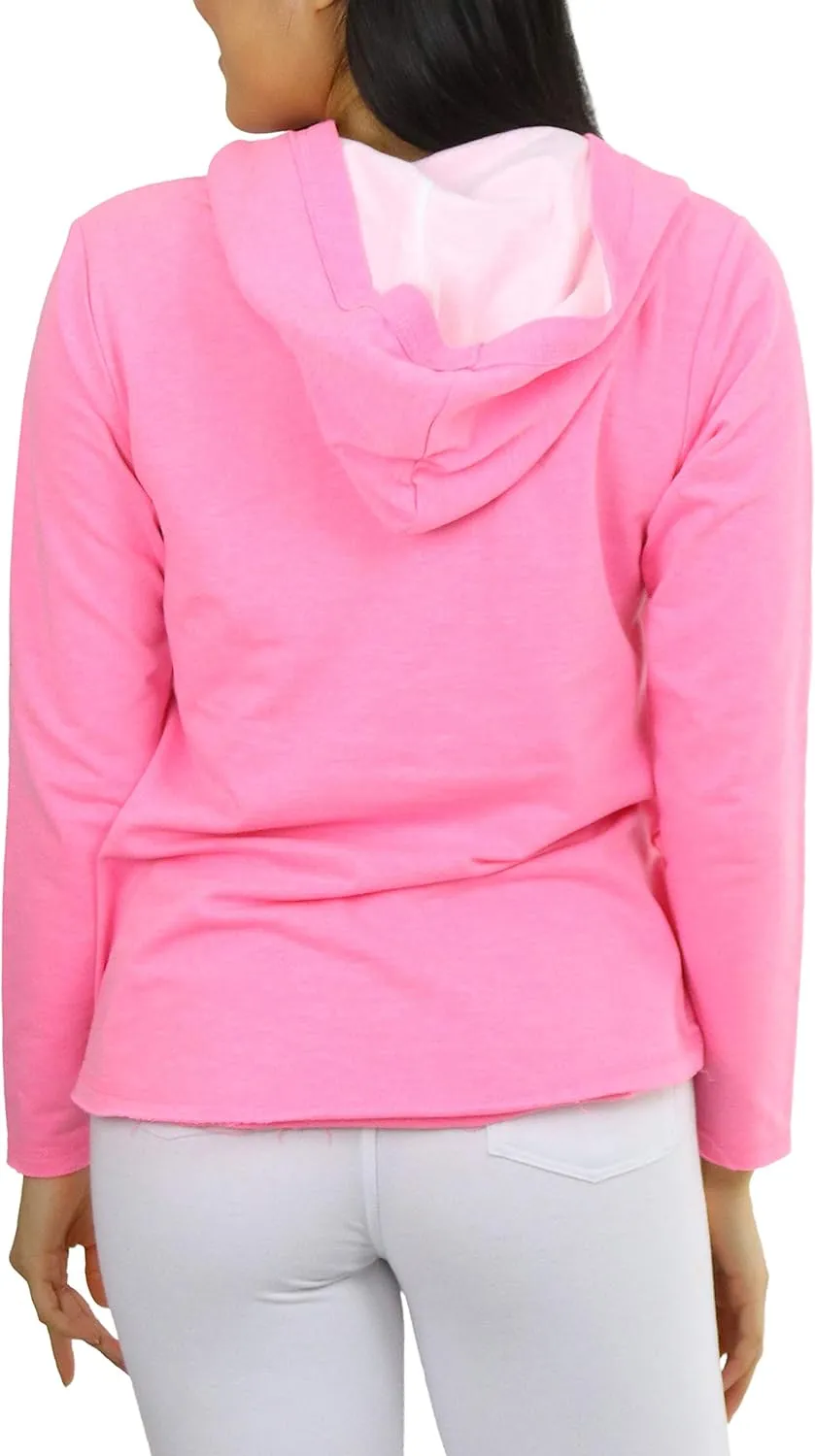 ToBeInStyle Women's Cotton Long Sleeve V-Neck Raw Edge Relaxed Fit Hoodie