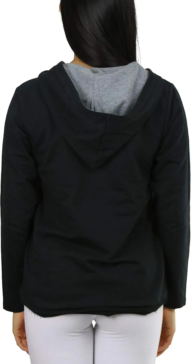 ToBeInStyle Women's Cotton Long Sleeve V-Neck Raw Edge Relaxed Fit Hoodie