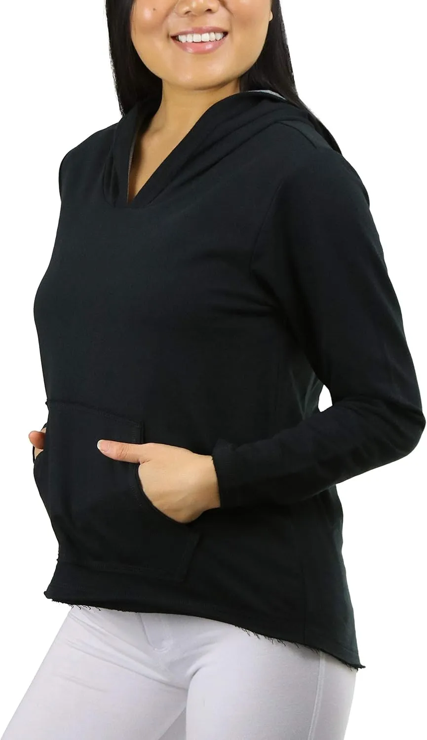 ToBeInStyle Women's Cotton Long Sleeve V-Neck Raw Edge Relaxed Fit Hoodie