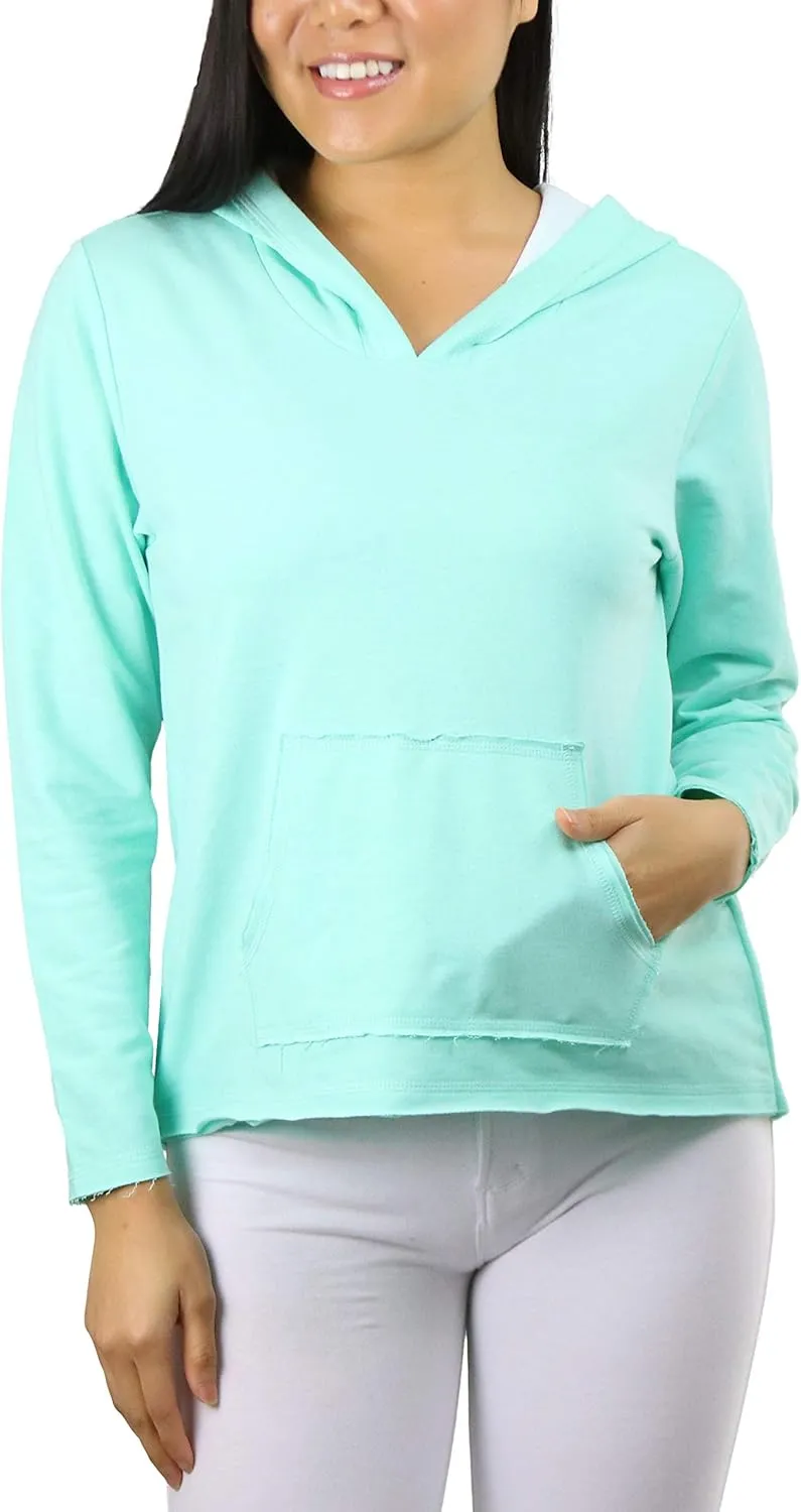 ToBeInStyle Women's Cotton Long Sleeve V-Neck Raw Edge Relaxed Fit Hoodie