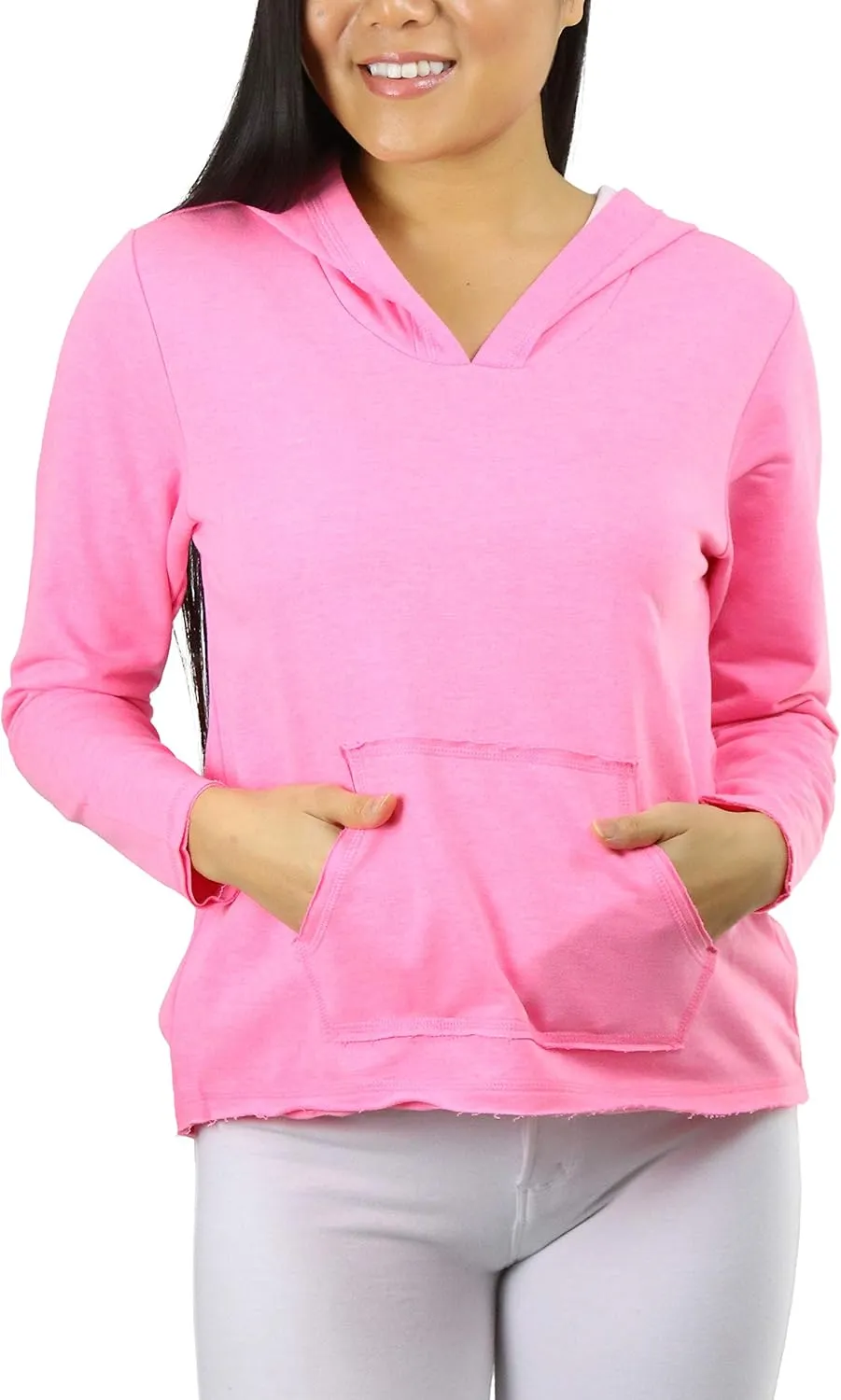 ToBeInStyle Women's Cotton Long Sleeve V-Neck Raw Edge Relaxed Fit Hoodie