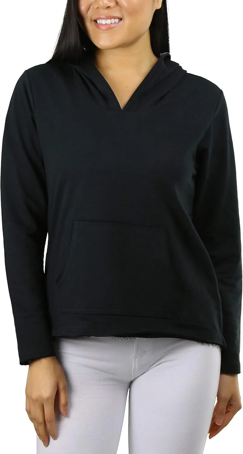 ToBeInStyle Women's Cotton Long Sleeve V-Neck Raw Edge Relaxed Fit Hoodie