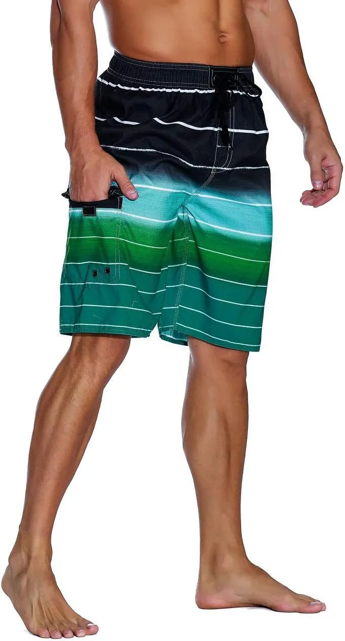 unitop Men's Swimming Trunks Quick Dry Summer Striped Beach Board Shorts with Lining