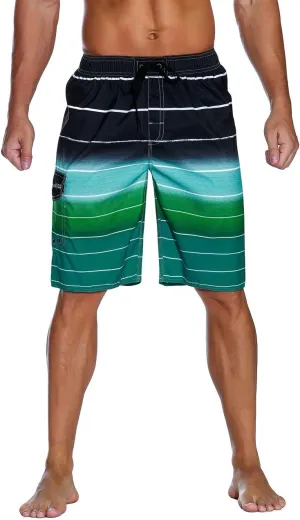 unitop Men's Swimming Trunks Quick Dry Summer Striped Beach Board Shorts with Lining