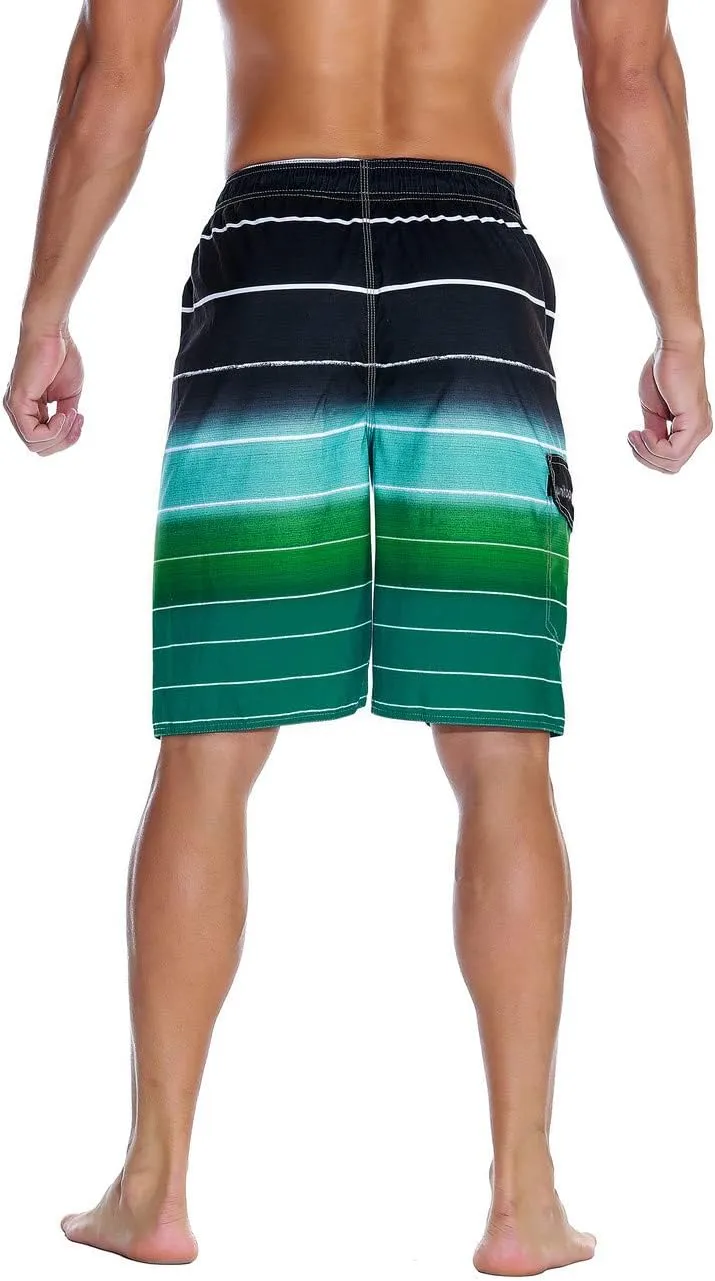 unitop Men's Swimming Trunks Quick Dry Summer Striped Beach Board Shorts with Lining