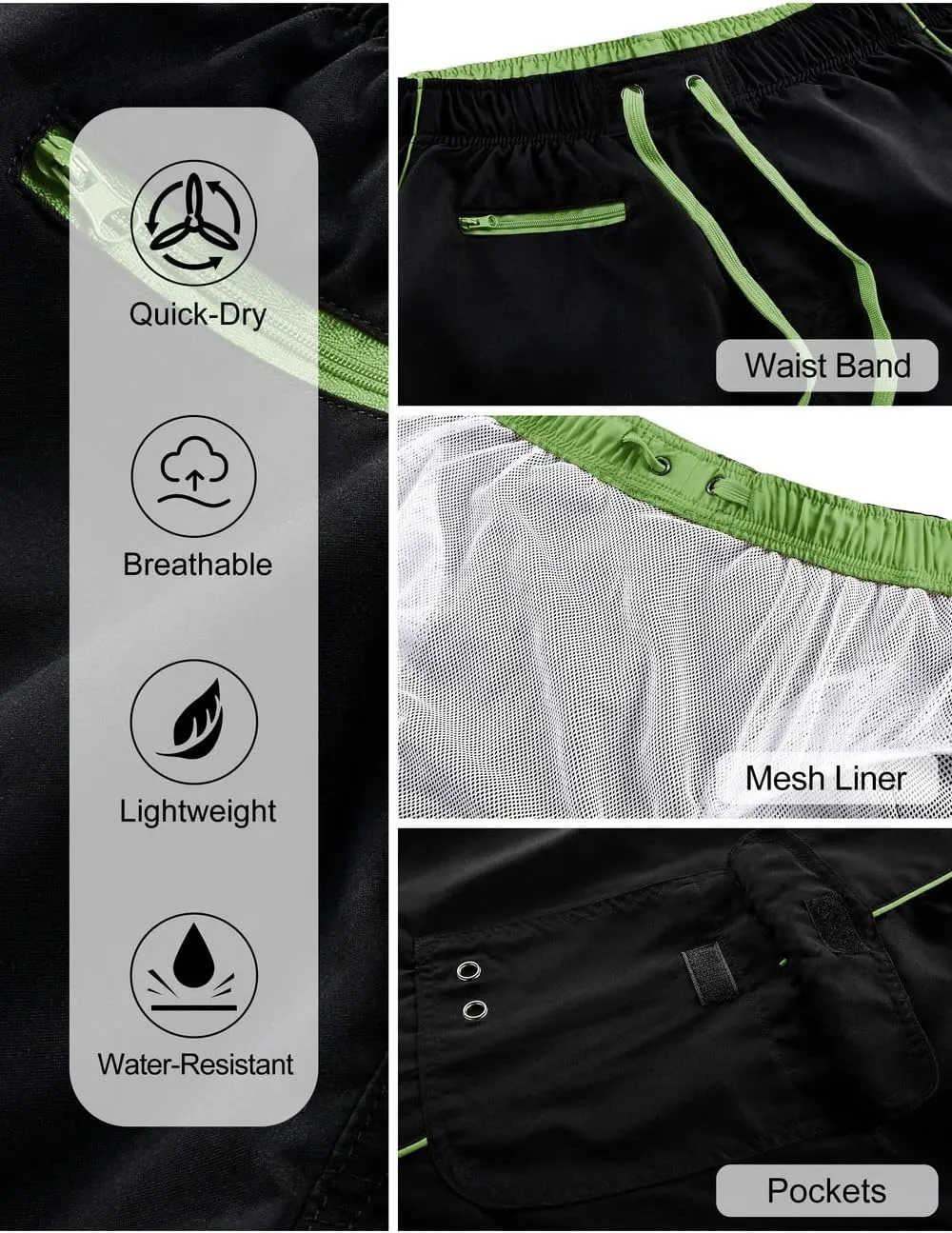 unitop Men's Swimming Trunks Quick Dry Summer Striped Beach Board Shorts with Lining