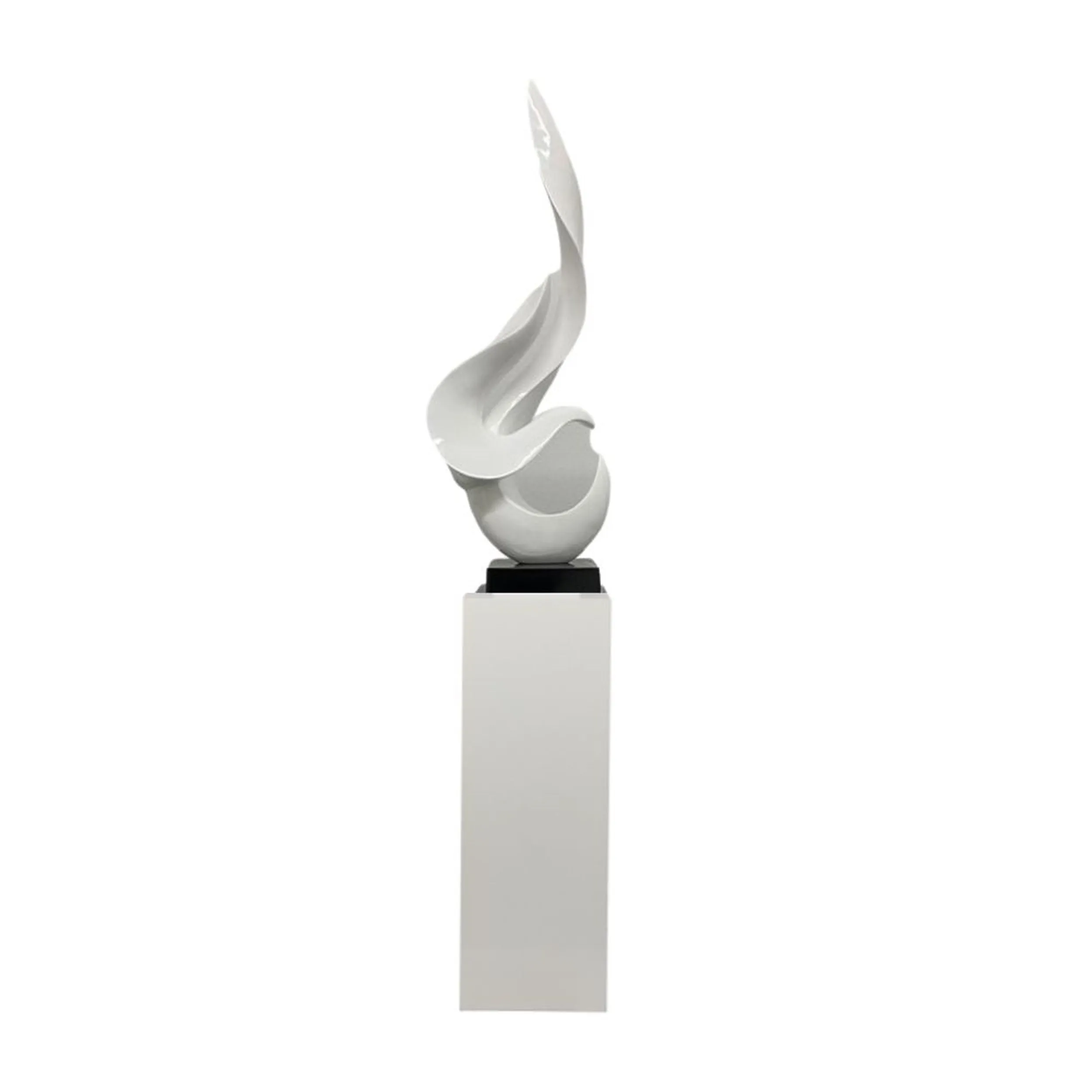 White Flame Floor Sculpture With White Stand, 65" Tall