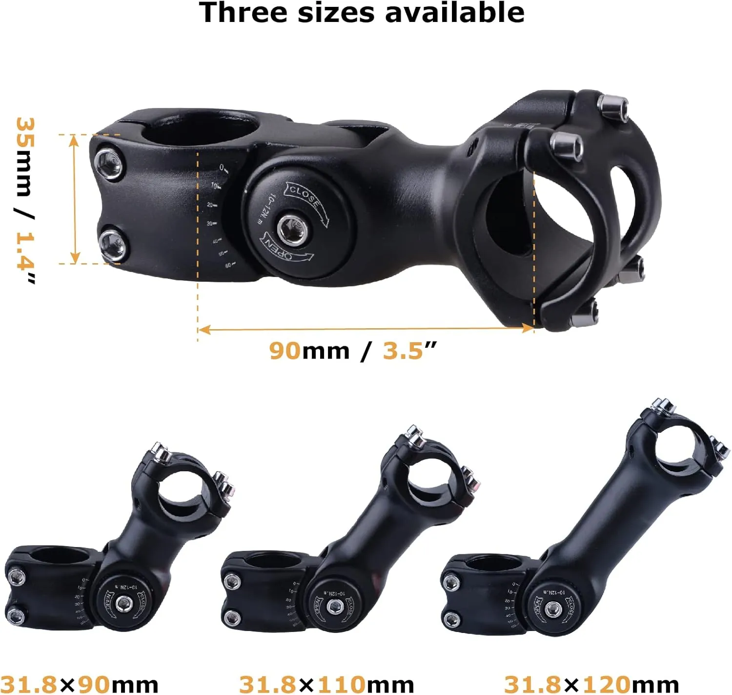 YAPJEB 24.5 31.8 Handlebar Stem Riser 35 60 Degree Bike Stem 70mm 80mm 90mm 110mm 120mm 130mm Bicycle Stem MTB Stem for Mountain Bike Road Bike BMX MTB